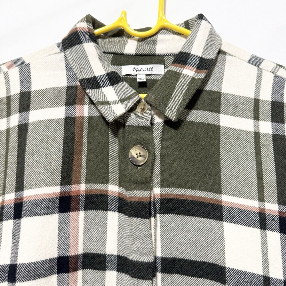 Madewell Bromley Green Plaid Flannel Shirt Womens L Button Front Long Sleeve - Picture 4 of 10